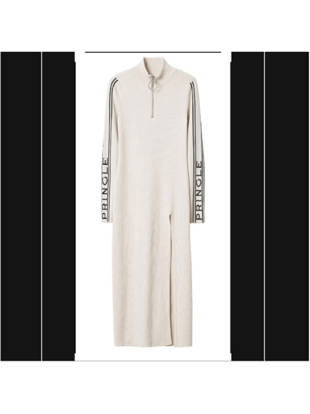 Pringle of Scotland x H&M sweater dress ribbed cream spellout slit sz sm